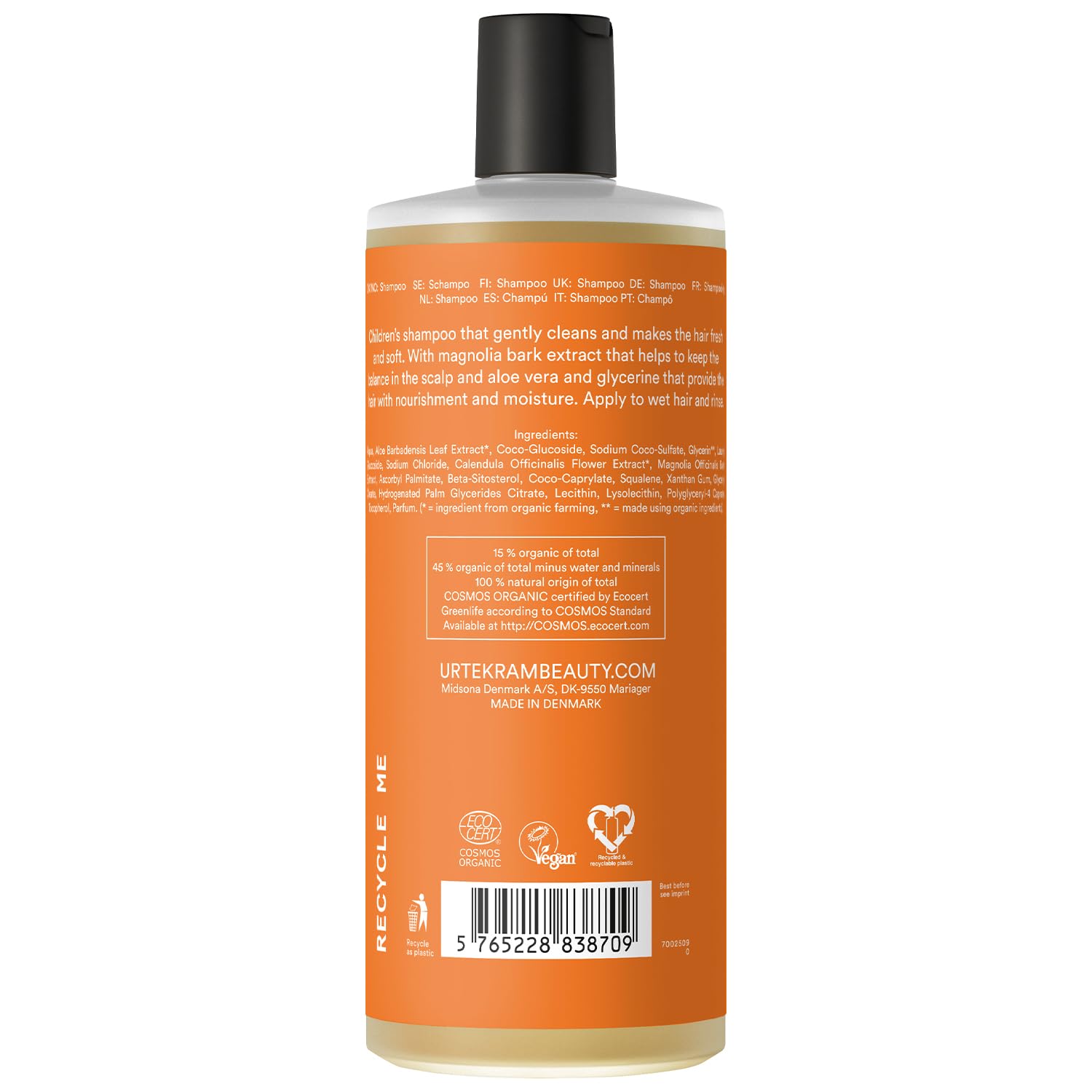 Urtekram Shampooing Enfant Bio à la Calendula – 500 ml – Soin Doux pour Cheveux Délicats – Formule Naturelle et Vegan – Sans Parabènes ni Silicones – Nettoyage Quotidien Tout en Douceur