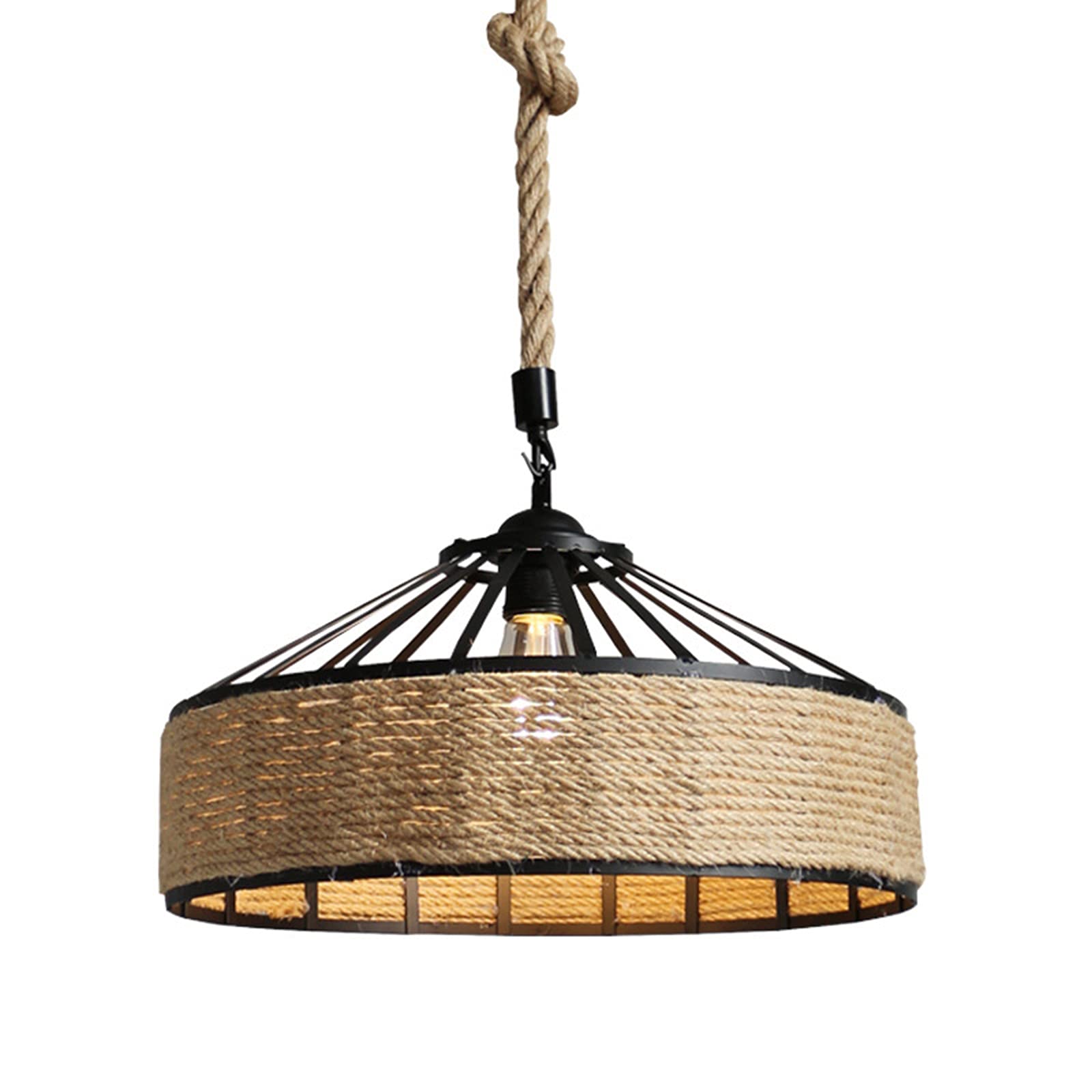 LYMSXAZOU Vintage Rope Lamp Hanging Lamp,Industrial Iron Loft Ceiling Lights Hemp Pendant Lighting,Home Bar Restaurant Round Chandelier