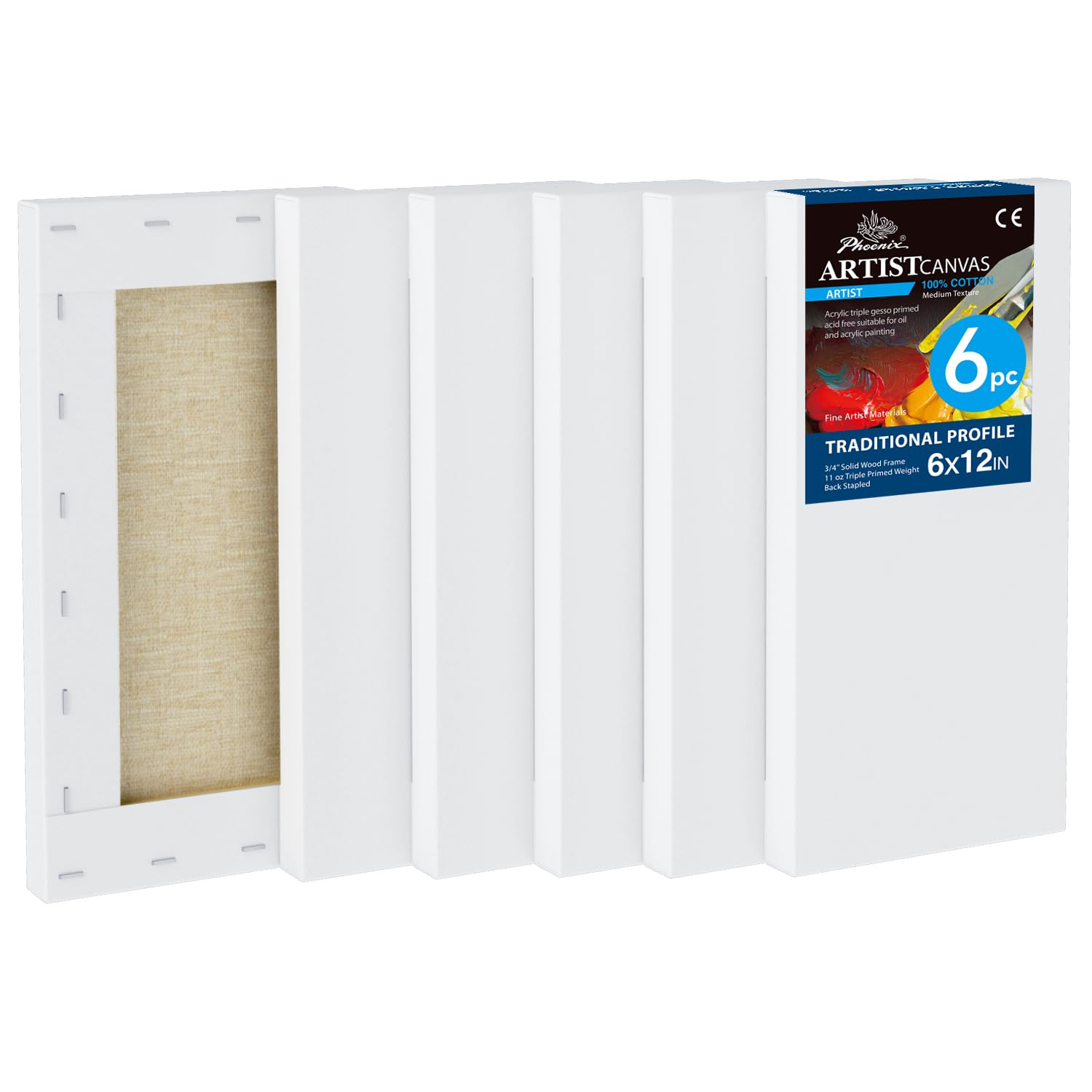 Amazon.com: PHOENIX 6x12 Inch 6 Pack Artist Canvas - Small