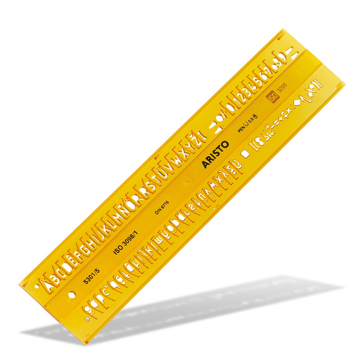 AristoIsonorm Writing Template Straight Central Writing 5.0 mm H Profile Type B Dimensionally Stable PET Plastic Orange Transparent