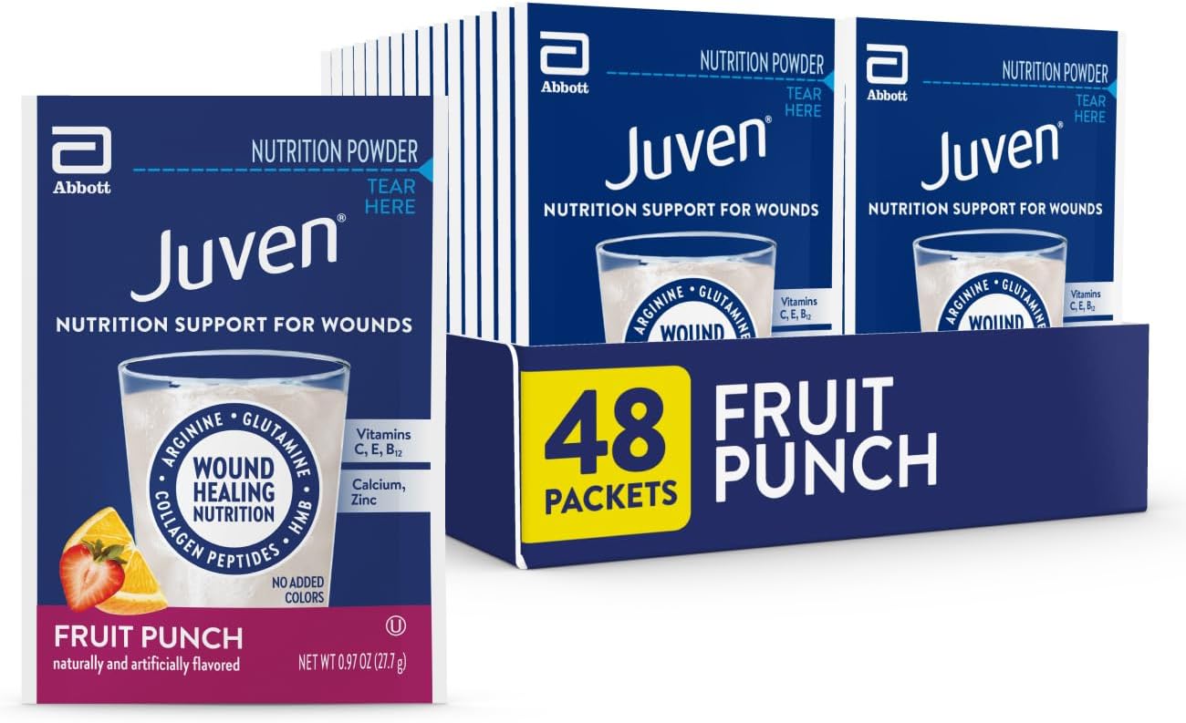 Juven Therapeutic Nutrition Drink Powder Including Collagen Peptides, Amino Acids, and HMB For Wound Healing Support, Fruit Punch, 48 Packets
