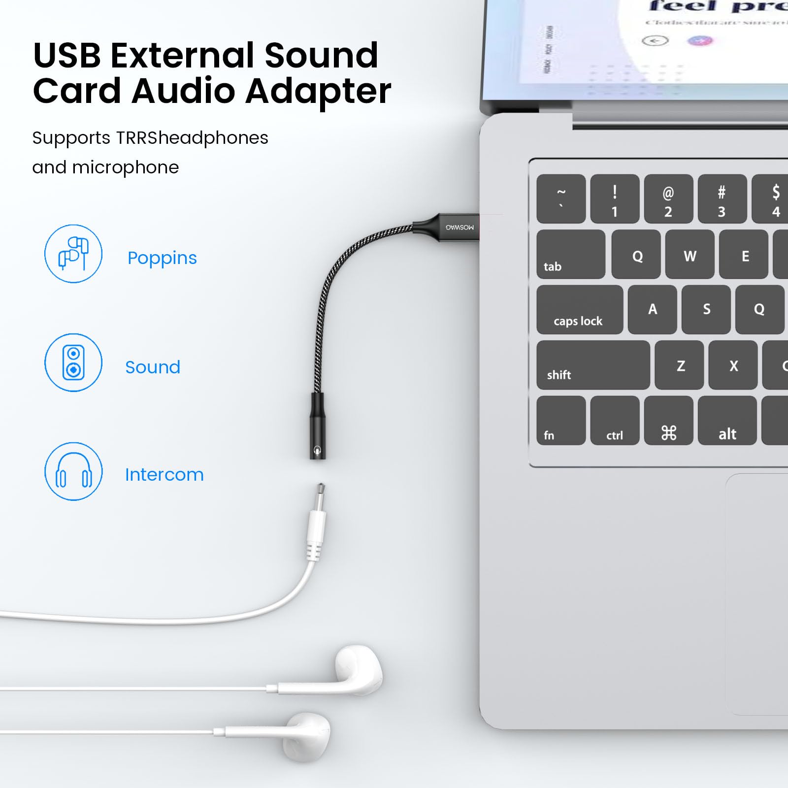 MOSWAG Adattatore audio jack per cuffie da USB a 3,5 mm da 20 cm, supporto per cuffie da USB a 3,5 poli TRRS a 4 poli, scheda audio stereo esterna per PC, laptop, PS4, Mac ecc.