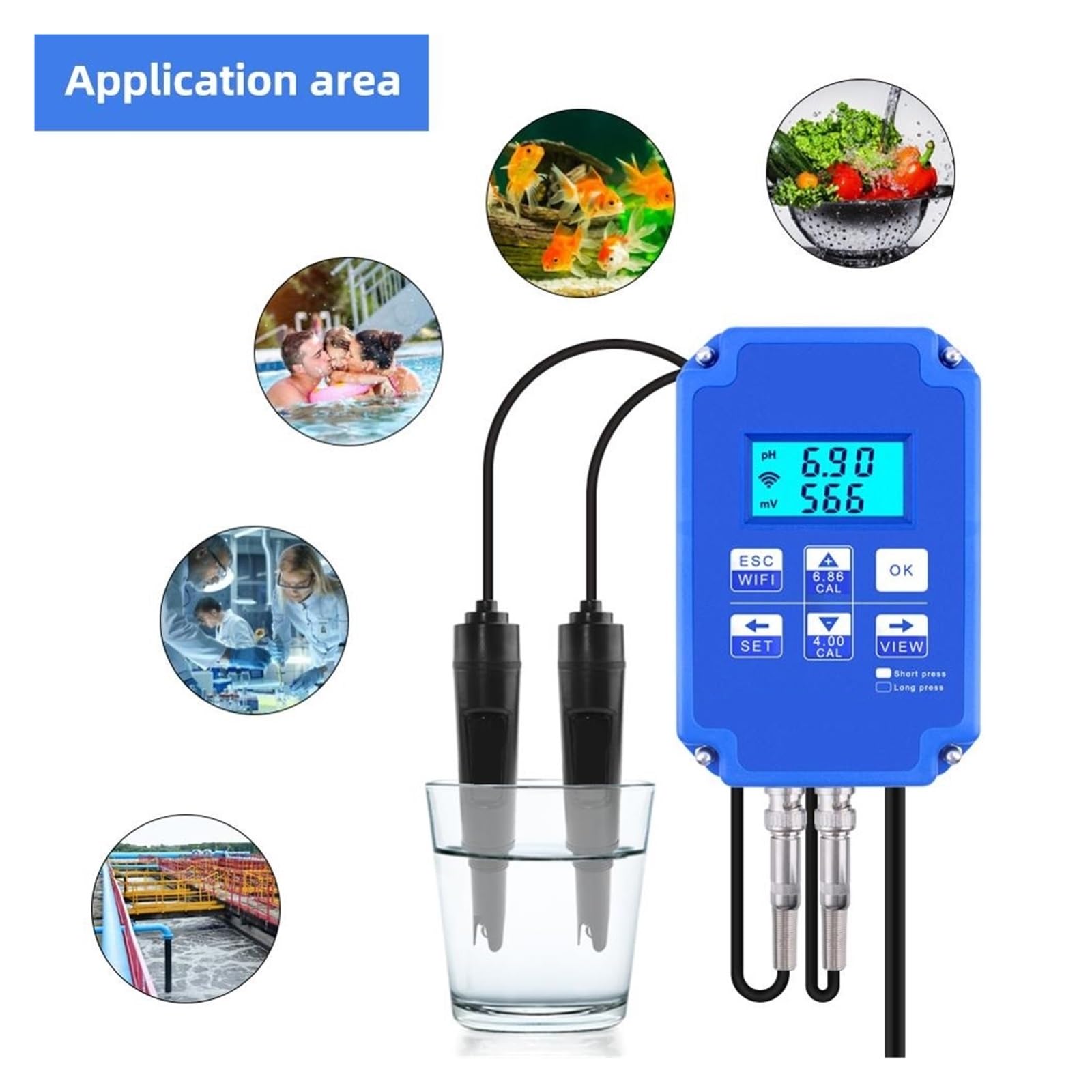 WiFi Monitoreo Digital PH Y ORP Controlador BNC Sonda Probador De Calidad del Agua For Hidroponía Piscina Acuario MedicióN Precisa(A)