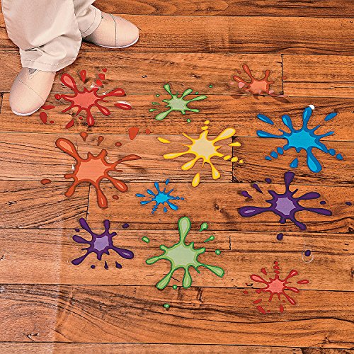 Fun Express Paint Splatter Floor Clings for Birthday and Art Party - VBS Vacation Bible School Supplies/Decor (Set of 14)