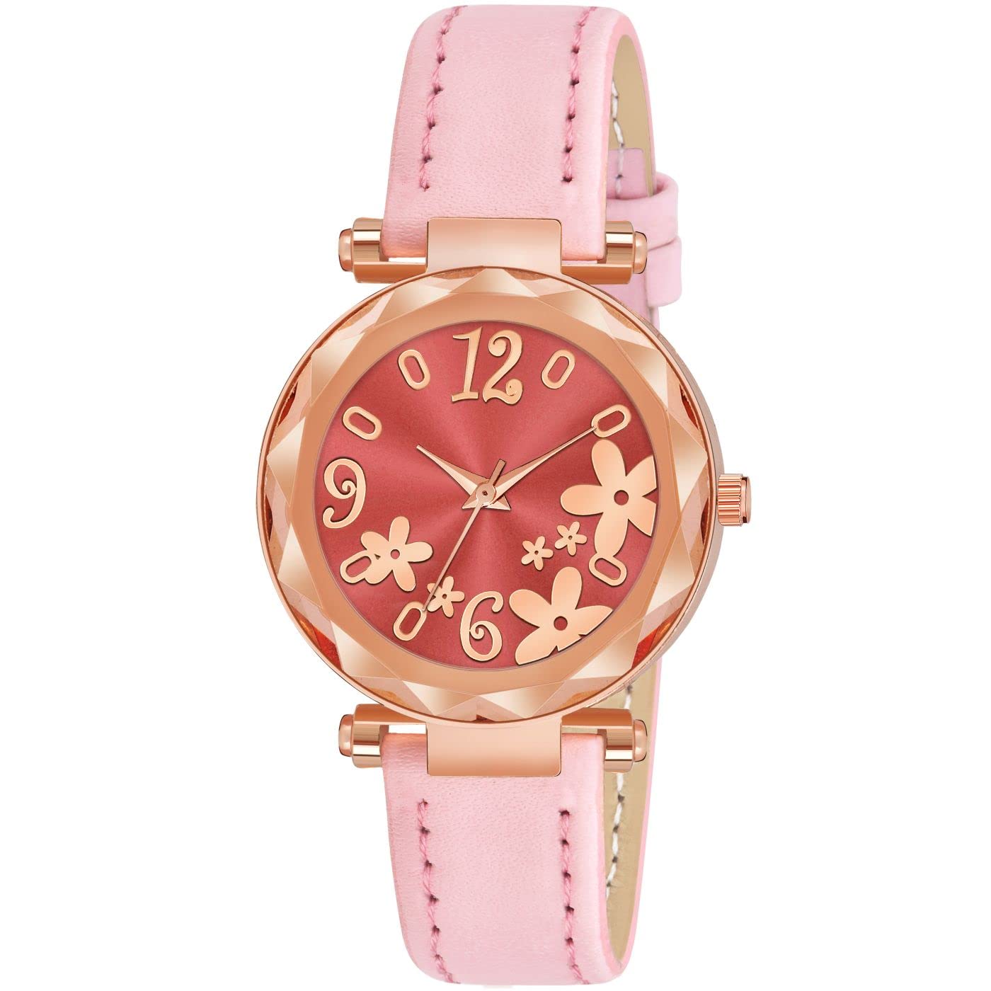 KIARVI GALLERY Analogue Black Flower Dial Designer Leather Strap Womens and Girls Watch (Pink) (B0BQZ18L74) Amazon Price History, Amazon Price Tracker