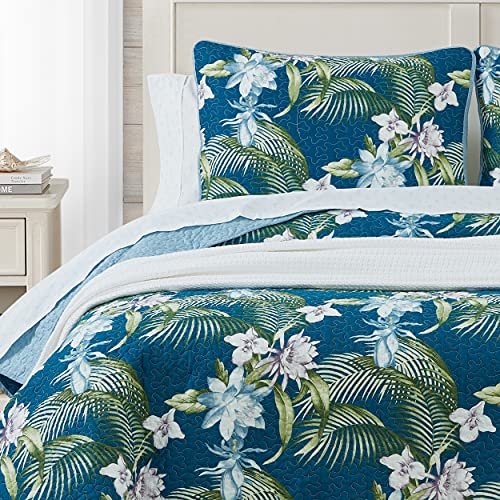 Tommy Bahama - King Quilt Set, Reversible Cotton Bedding with Matching Shams, Medium Weight, Oeko-Tex Certified (Southern Breeze Dark Blue)