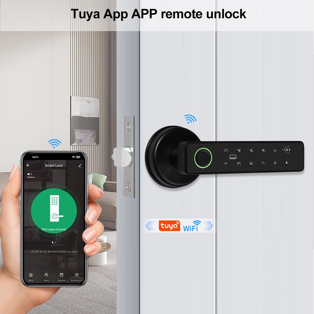 Serrures de porte intelligentes avec boutons, serrures numériques d'entrée sans clé avec poignées, serrures externes à empreintes digitales, loquets de porte électroniques avec claviers, poignées de