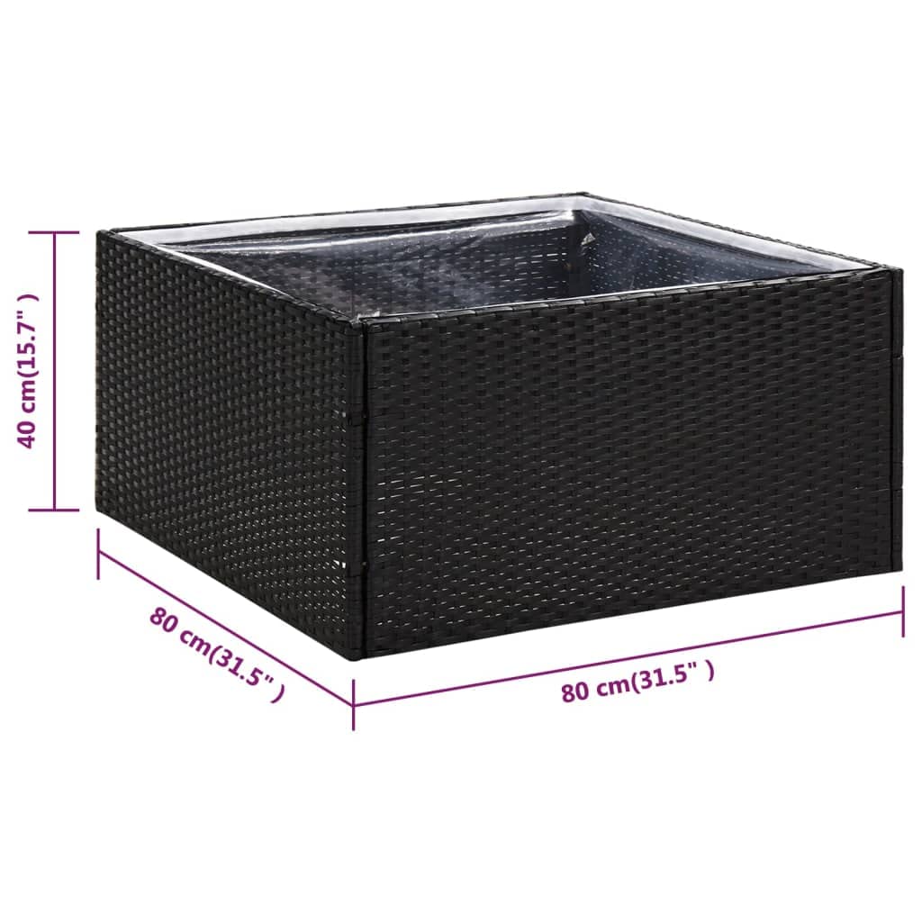 ACAGALA Hochbeet Rattan-Optik 80x80x40 cm, Garten Hochbeet aus Poly Rattan mit Nylonbeutel, ohne Boden, Quadrat Gartenbeet mit Blumenkasten für Gemüse Obst Kräuter & Blumen, Schwarz