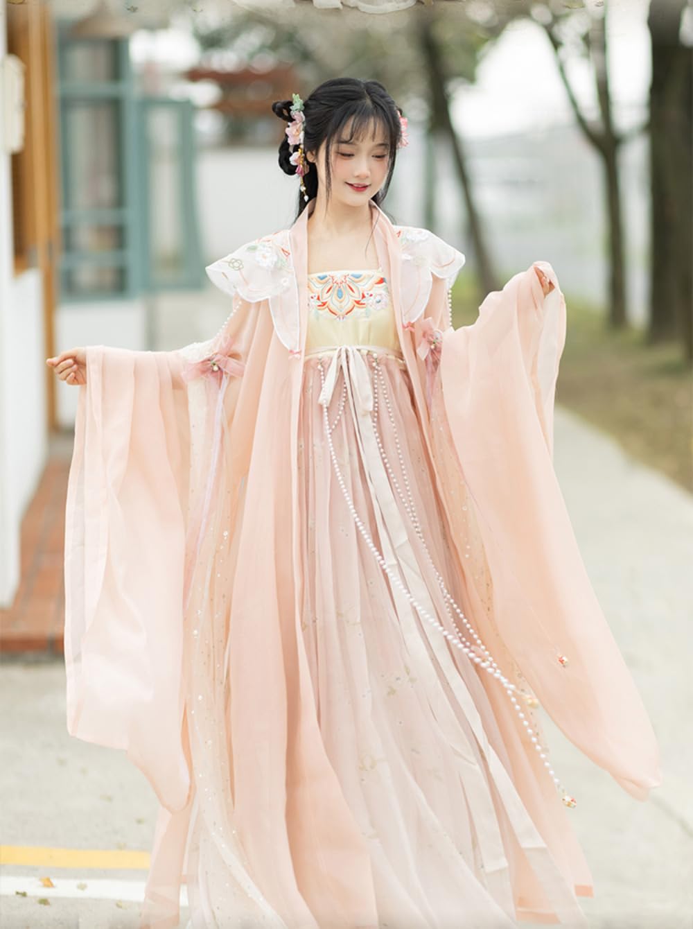 Tradycyjny starożytny chiński kostium Hanfu sukienka Hanfu z dużymi rękawami wykonana z dynastii Tang Spring Fairy High-end