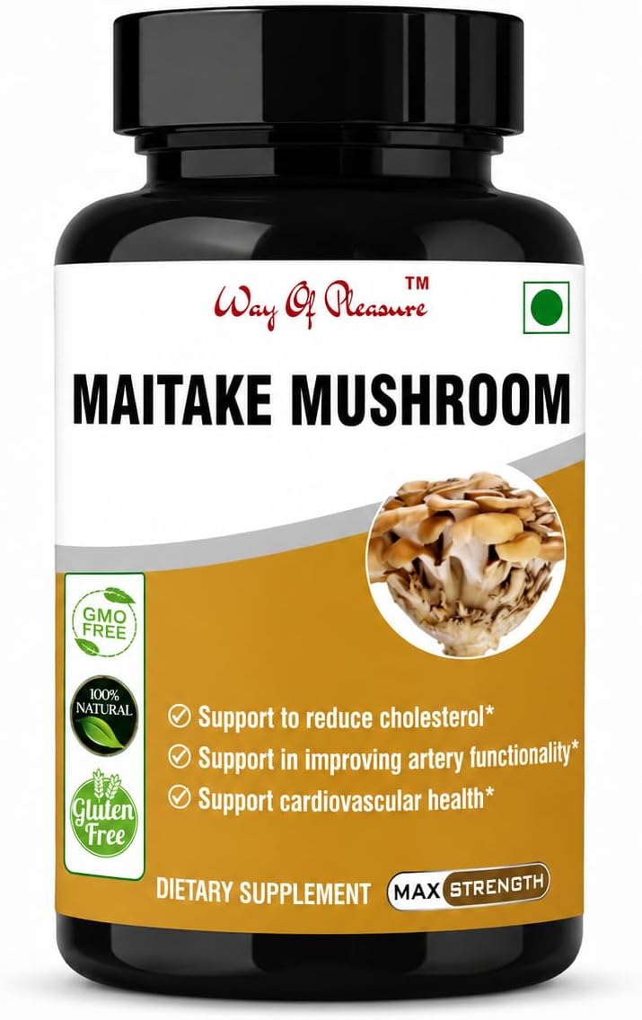 Way Of Pleasure Maitake Mushroom 60 Capsule For Support to Reduce Cholesterol, Improving artery Functionality & Cardiovascular Health For Men & Women