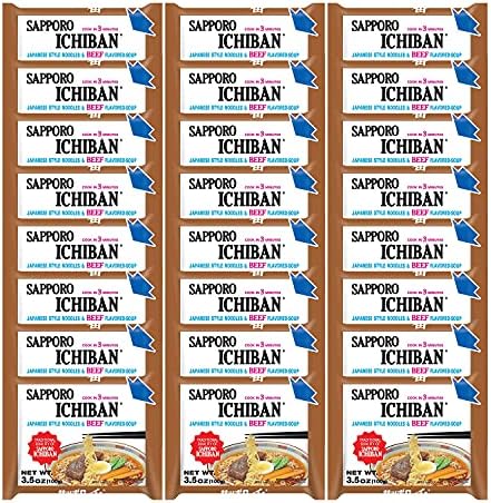 [SAPPORO ICHIBAN] Ramen Noodles, Beef Flavor, No. 1 Tasting Japanese Instant Noodles (3.5 Oz. x 24 packs) | 24 Pack Case
