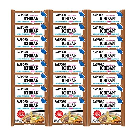[SAPPORO ICHIBAN] Ramen Noodles, Beef Flavor, No. 1 Tasting Japanese Instant Noodles (3.5 Oz. x 24 packs) | 24 Pack Case