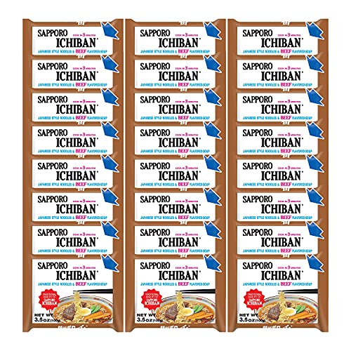 [SAPPORO ICHIBAN] Ramen Noodles, Beef Flavor, No. 1 Tasting Japanese Instant Noodles (3.5 Oz. x 24 packs) | 24 Pack Case by Sapporo Ichiban - Used condition - US$16.56