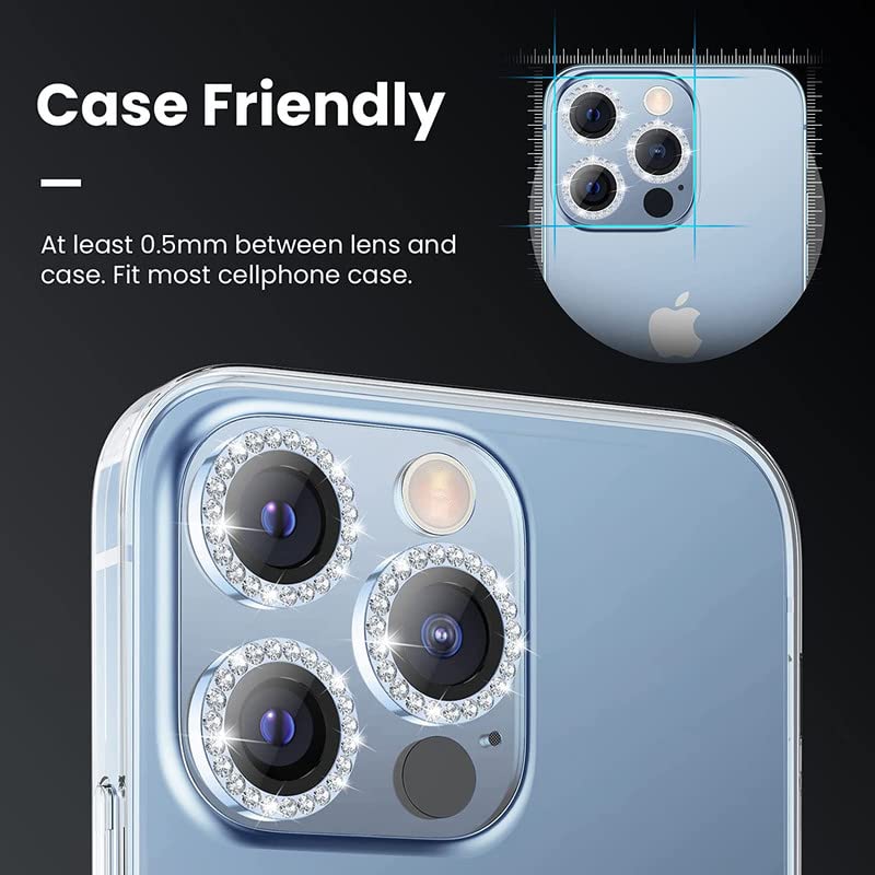 Image of [Pack Of 3 Diamond Camera Lens Protector for iPhone 12 Pro /11 Pro /11 Pro Max, HD Clear Lens Ring Cover, Case Friendly, Scratch Proof (Black Diamond)