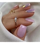 QIUYUEMIN Square Nails Press Ons Short Fake Nails Magnetic Glitter Purple False Nails Acrylic Pre...