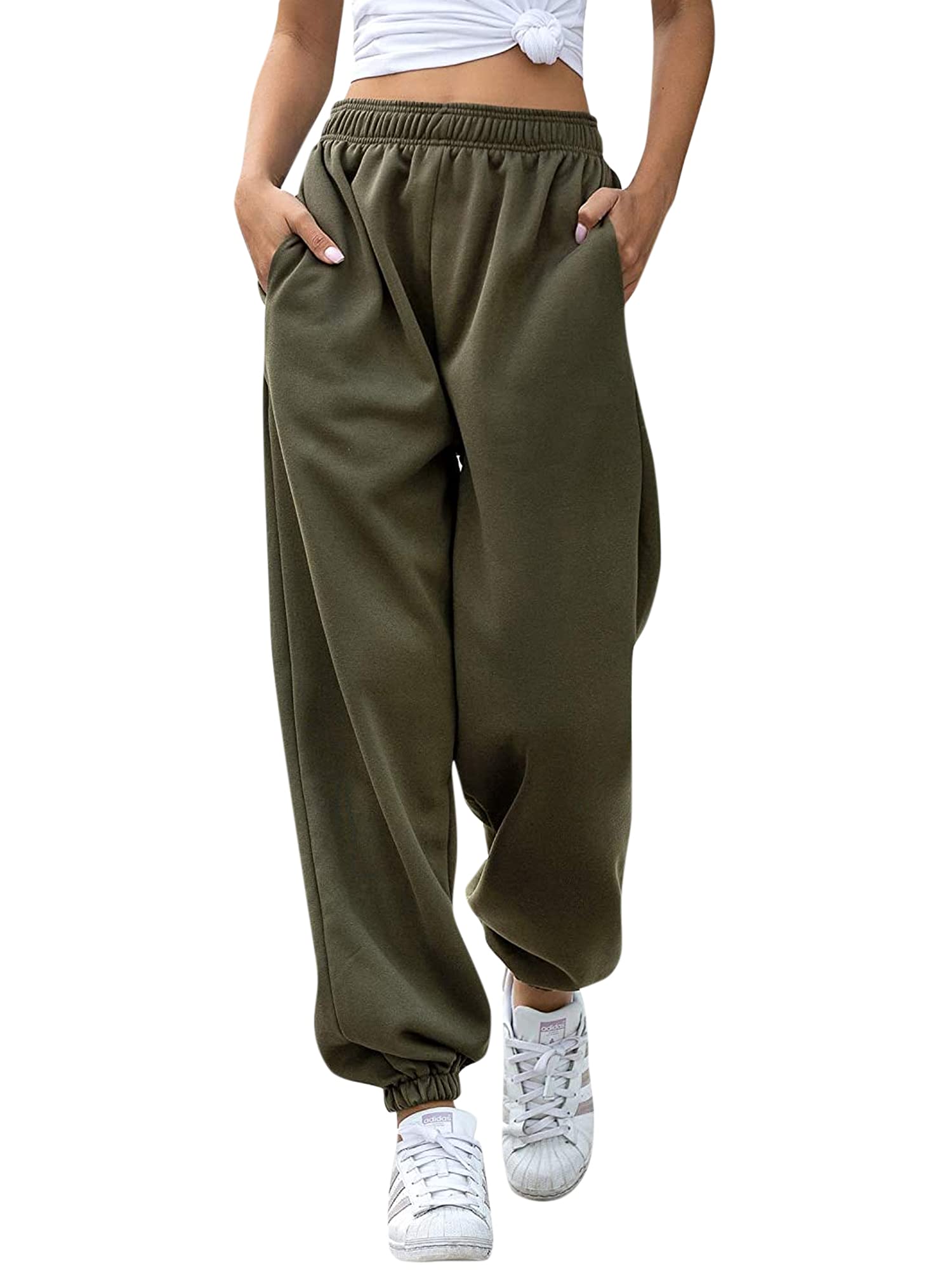 Love My Fashions Women's Khaki Plain Gym Sport Jogger Sweatpants & Winters Joggers Pockets Pants And Baggy Elastic Waist Trousers For Casual Hip Hop, Gym And Jogging