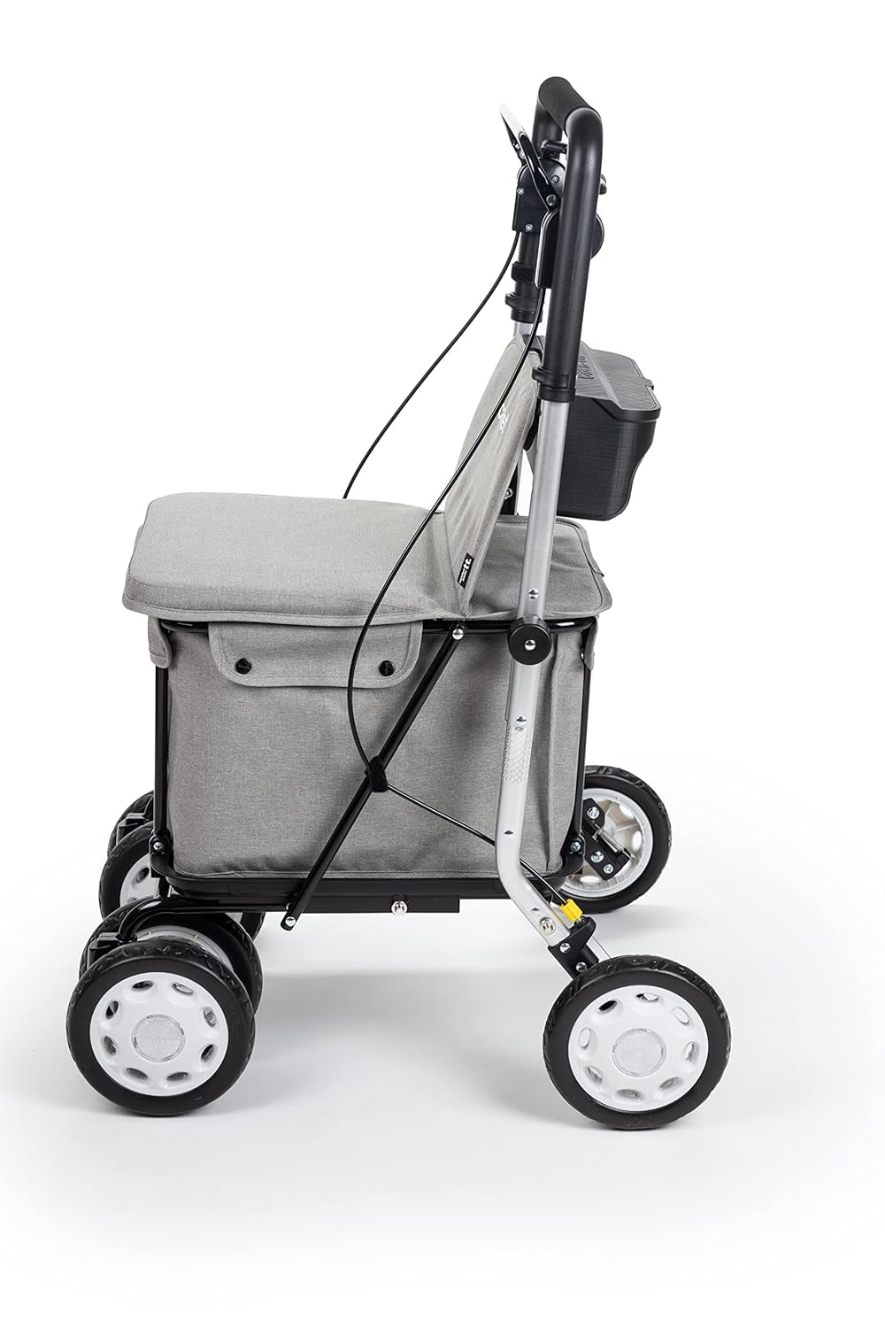 Carlett Andador y Carrito con Asiento Incorporado, Producto Médico Homologado EU, Manillar Regulable, Freno de Parking y Ruedas Ajustables 3 Posiciones, Robusto, Comfort Assist, Gris Claro