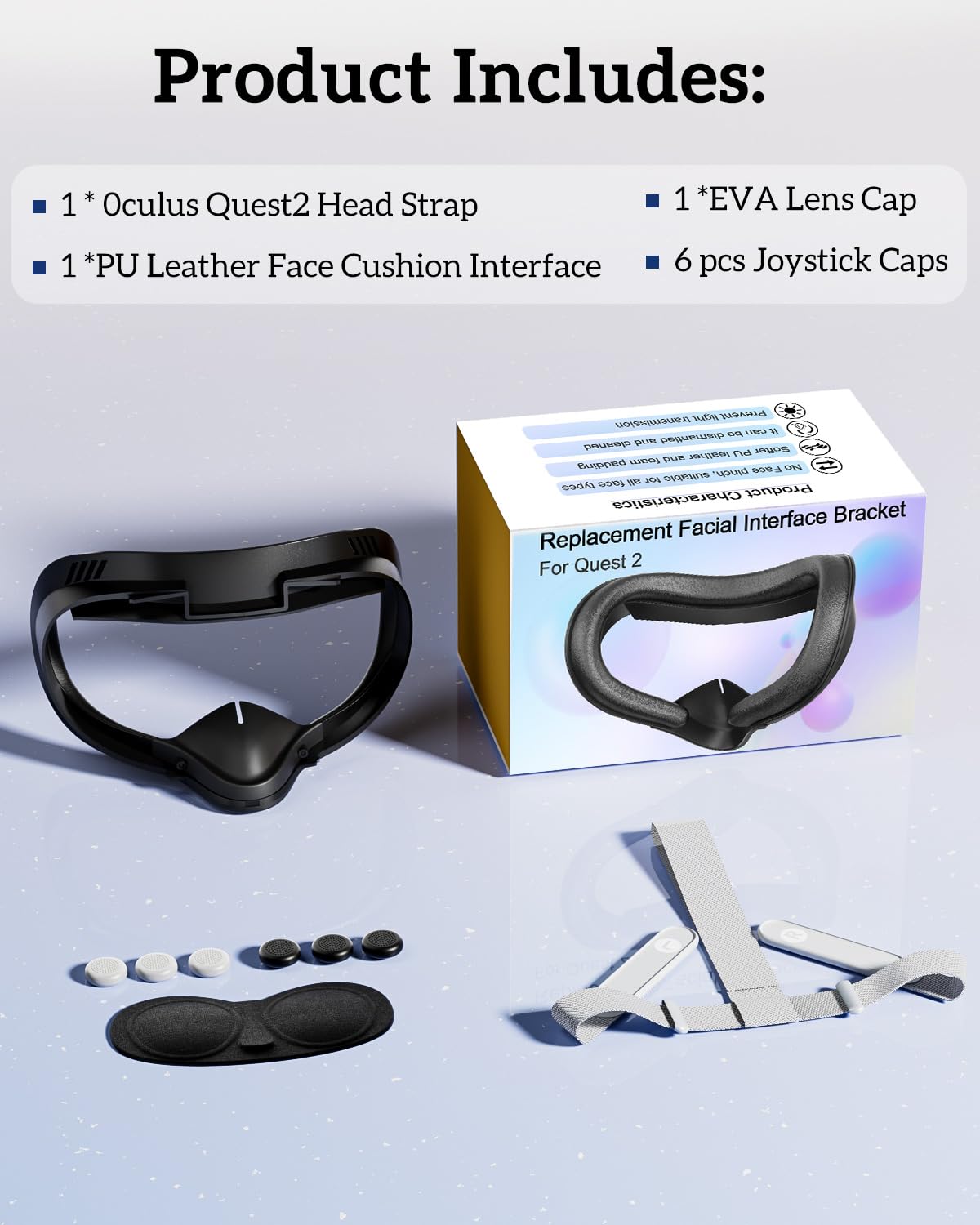 Sangle de tête et coussin facial pour Meta/0culus Quest 2, sangle de tête originale et interface faciale compatible avec 0culus Quest 2, sangle de casque VR pour accessoires Quest 2