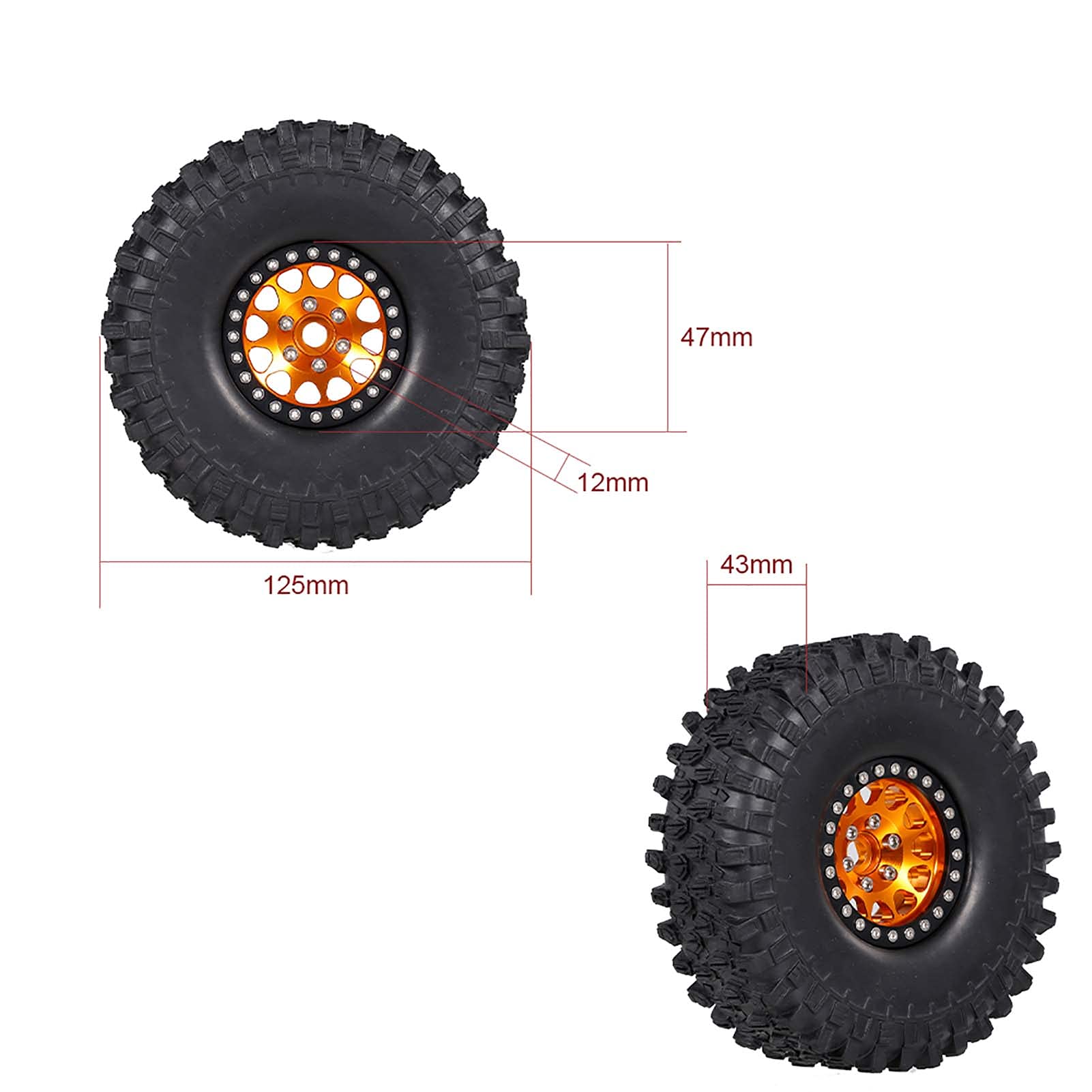 COMETX RC Rock Crawler Lot de 4 pneus en caoutchouc 4,8 cm avec jante en métal pour 1/10 RC Rock Crawler Traxxas Trx-4 Trx-6 Axial Scx10 90046 RC Pièces de voiture