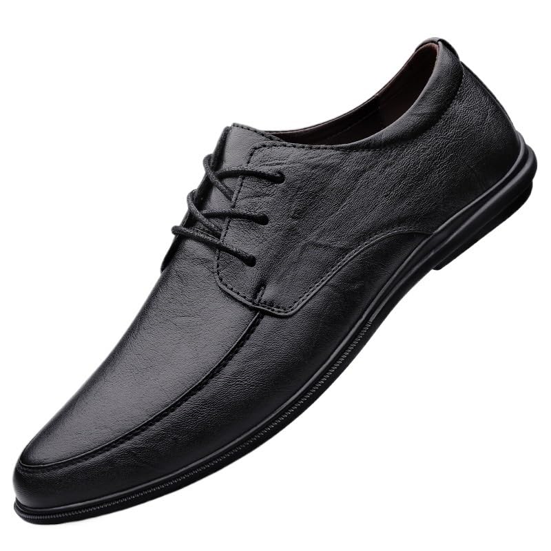 Men's Casual Summer Leather Shoes - Classic Lace-up Formal Tuxedo Shoes, Soft Sole Rubber Outsole, Comfortable Business Wedding Dress Shoes