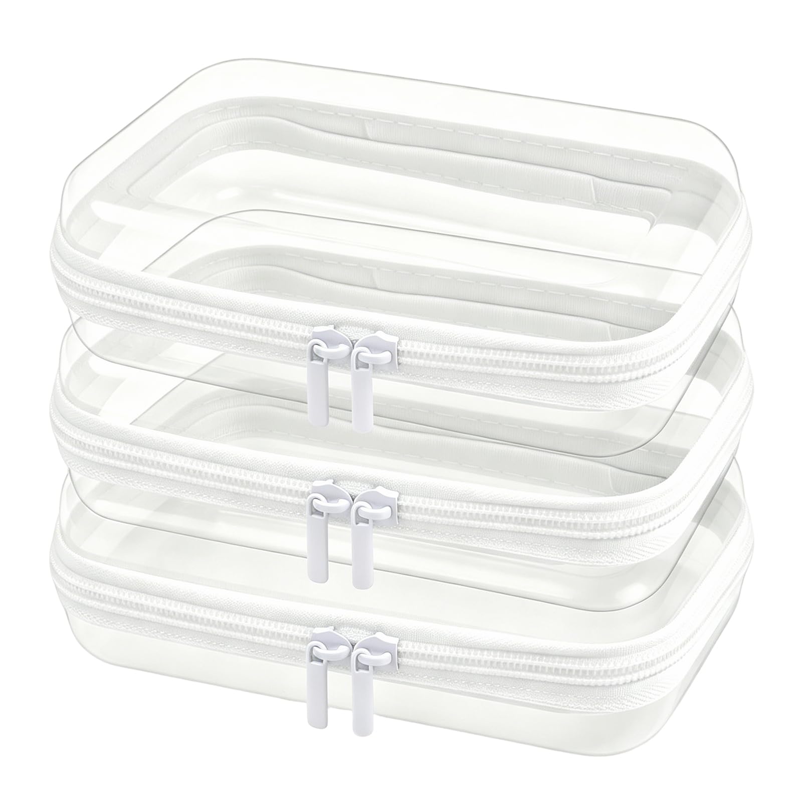Hard Shell Case – Clear Organiser Case for Stationery, Makeup & Travel Items, 19×10×5cm PET Pouch with Twin Zipper, Waterproof & Stackable for Home, Work or On-the-Go