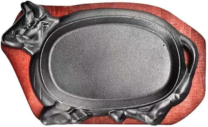 Miniatura 2 de Juego de platos de fajita de hierro fundido para ganado con placa de madera para carne y pizza (11 x 8 pulgadas)