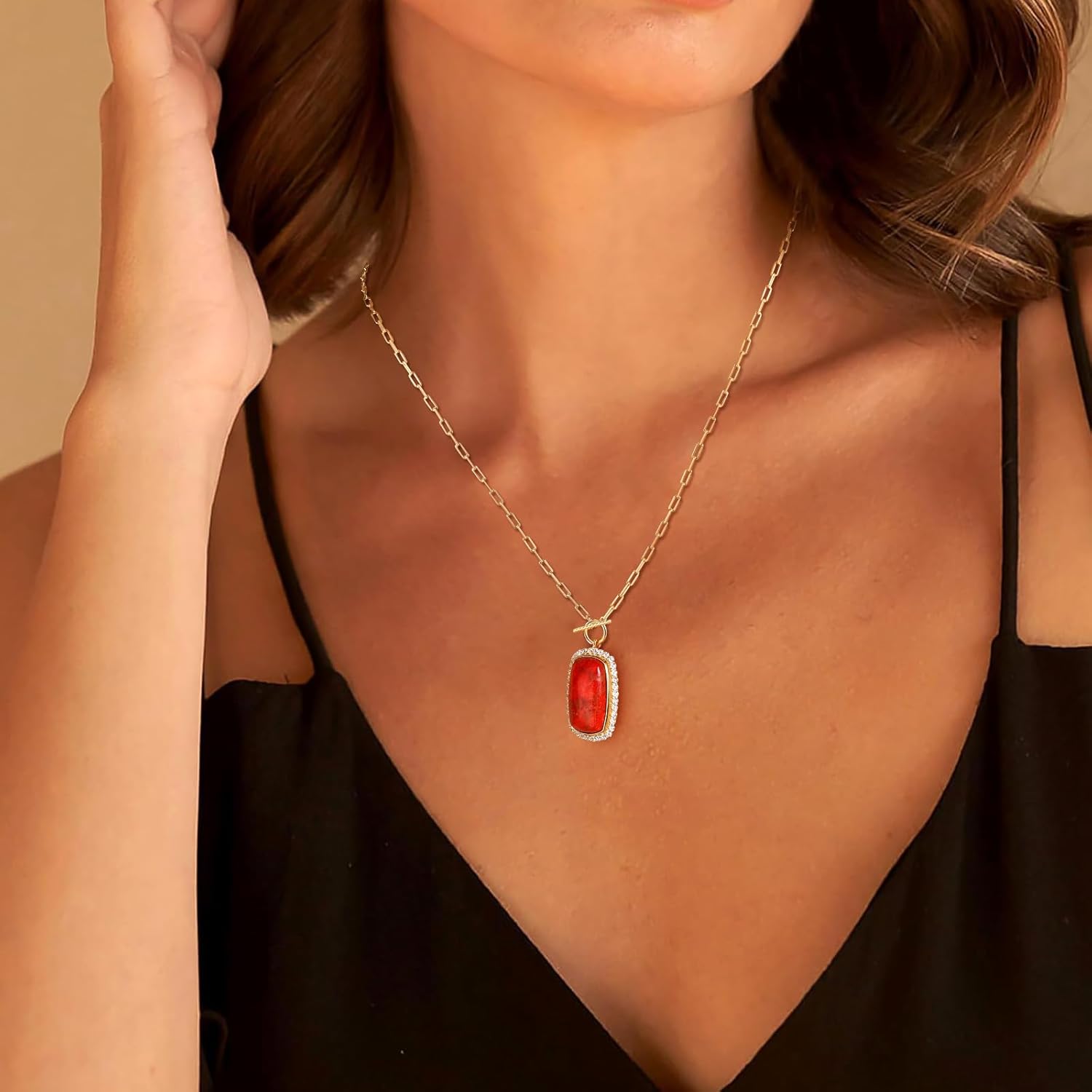 AIBAO Turquoise/Coral/Malachite/Lapis Lazuli Pendant Necklace for Women Sterling Silver Cushion Cut Gemstone Necklace Anniversary Valentines Birthday Jewelry Gift with Box - Image 3