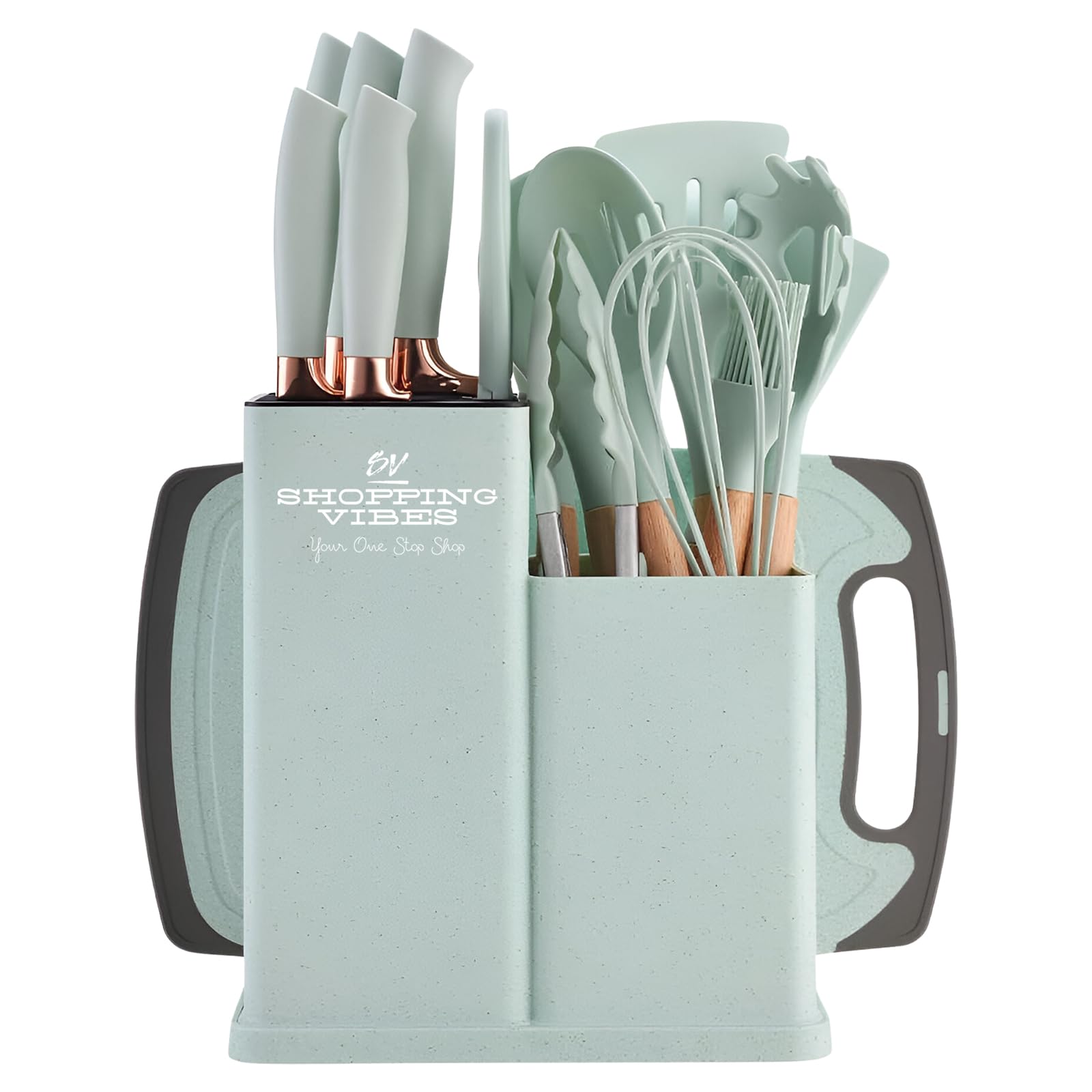 Premium 19pcs Kitchen Utensils Set: Professional & Stylish Chef Tools. Ideal Wedding Gift for Home Chefs. BPA-Free, Non-toxic Silicone Kitchenware to Modernize Your Kitchen (Light Green)