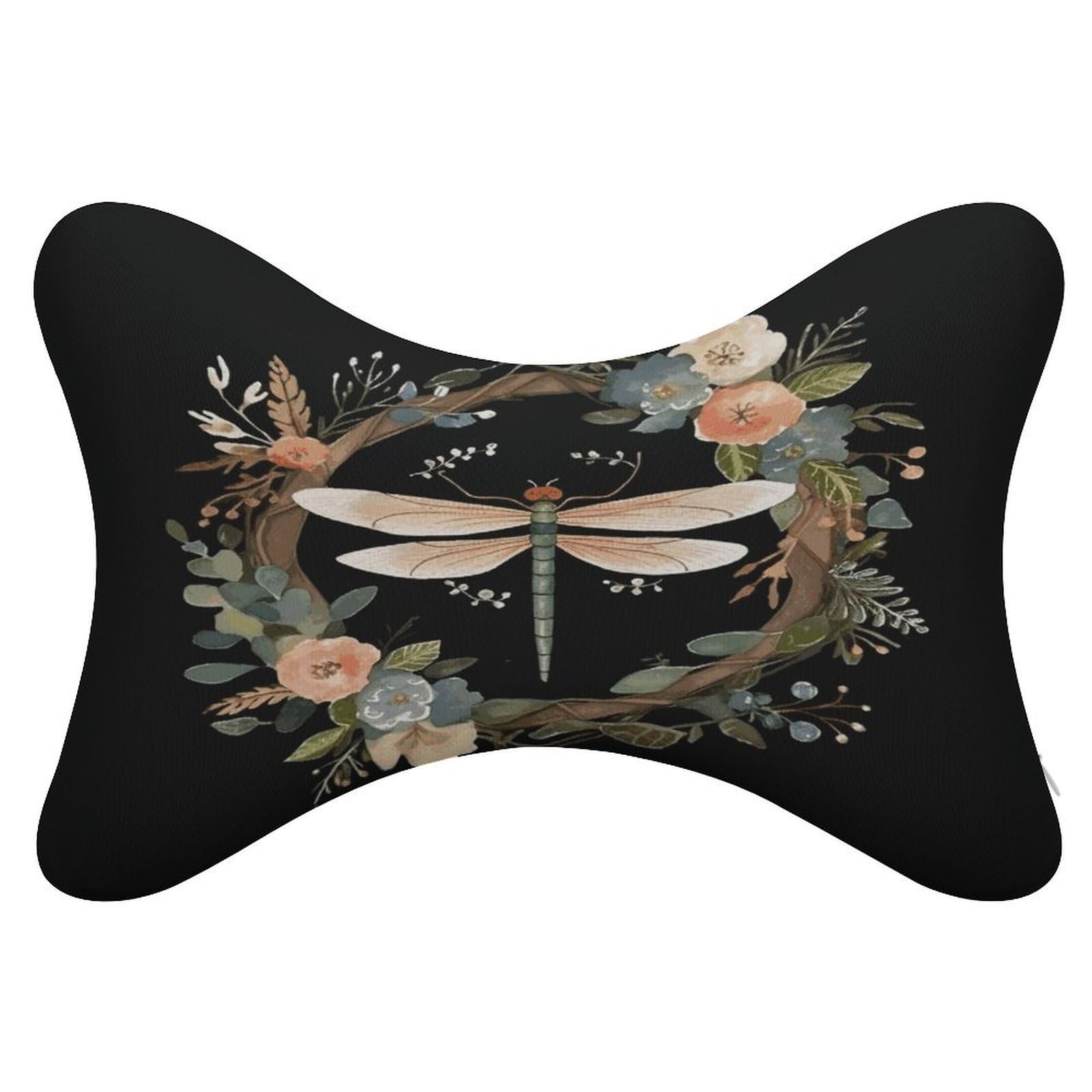 JTREHY 2 Pack Image of Dragonfly in Wreath Car Headrest Pillow Memory Foam Car Neck Pillows Soft Comfortable Vehicle Neck Pillows Non-Slip Headrest Cushion Universal Car Pillow for Neck Pain Relief