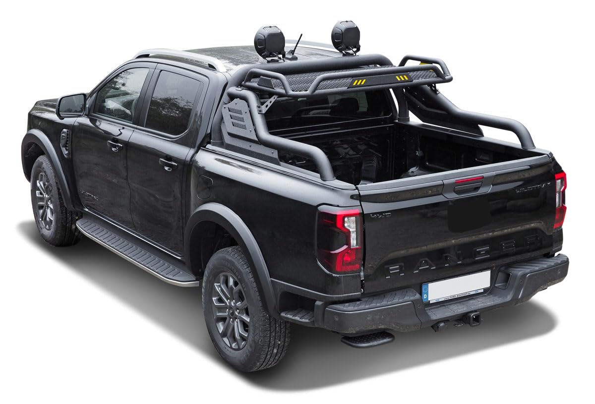 Hansen Styling Parts Black Stealth Überrollbügel + Gepäckkorb kompatibel mit Ford Ranger (2023-) / Ranger Raptor (2023-)