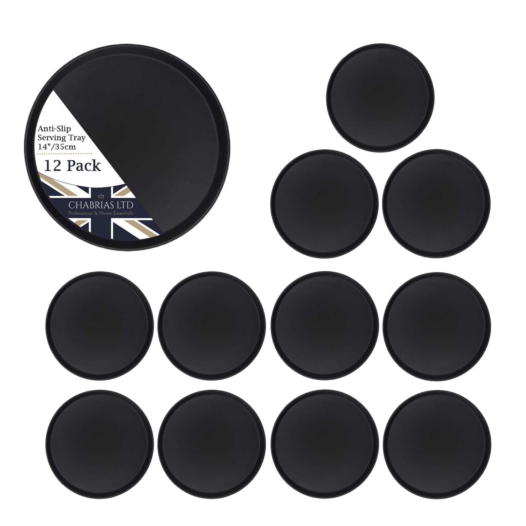 Chabrias Ltd 12 Pack 11"/ 28cm Bar Tray U-Grip Black Anti Slip Non Slip Bar Drinks Food Serving Tray for Parties, Gatherings, Bars, Restaurants, and Home