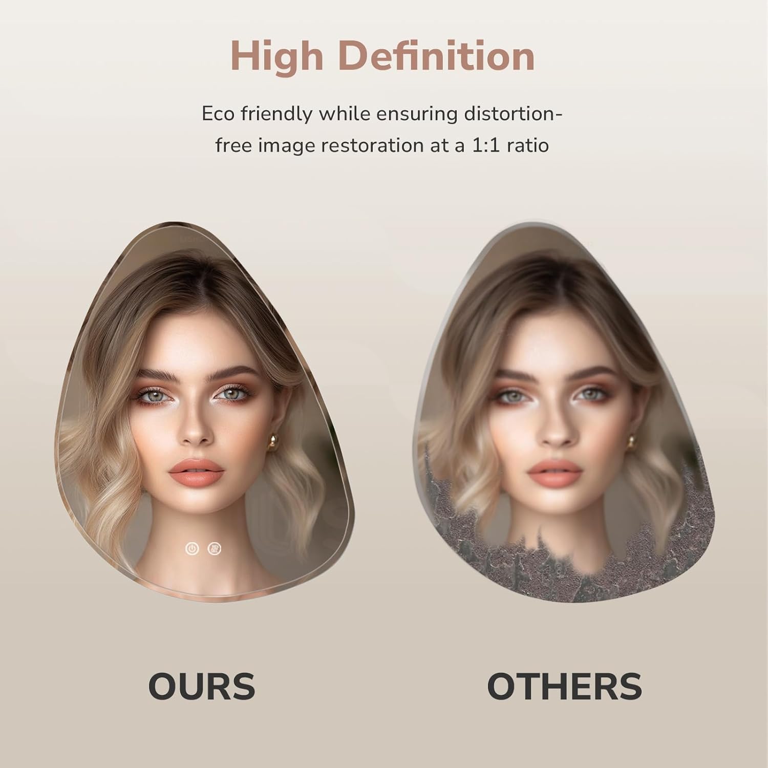 USHOWER LED Bathroom Mirror, 26"x32" Irregular Vanity Mirror with Lights for Bathroom, Backlit, Wall Mounted, Anti-Fog, 3 Colors and Dimmable Light, Horizontal/Vertical, Asymmetrical Decorative