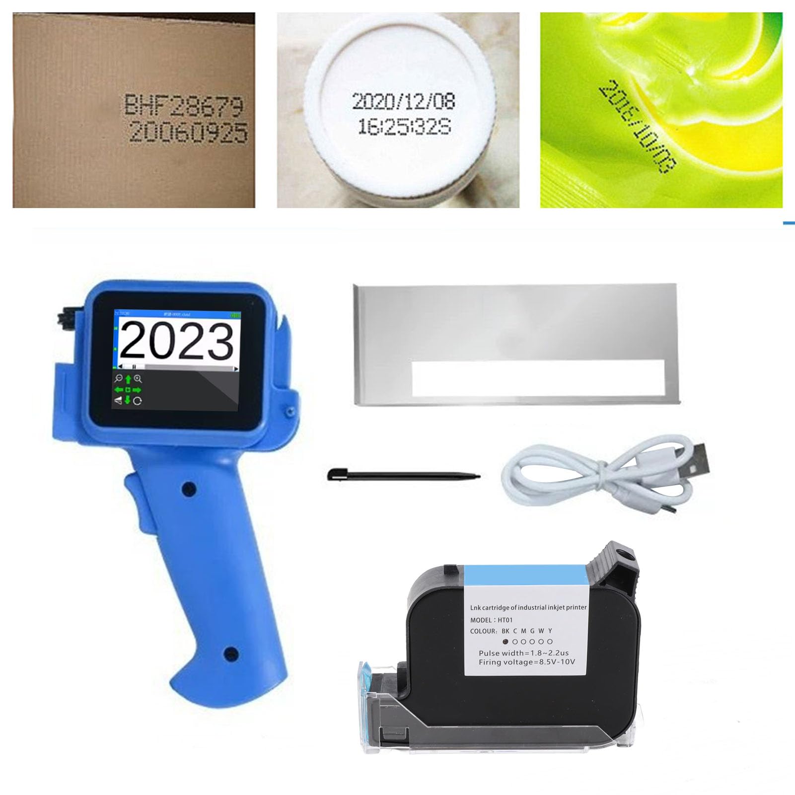Hyuduo Impresora de Inyección de Tinta de 12.7 Mm con Pantalla Resistente Inteligente de 2.4 Pulgadas 600 DPI y Cartucho de Tinta Negra de 42 Ml para Cartón de Plástico de Cartón