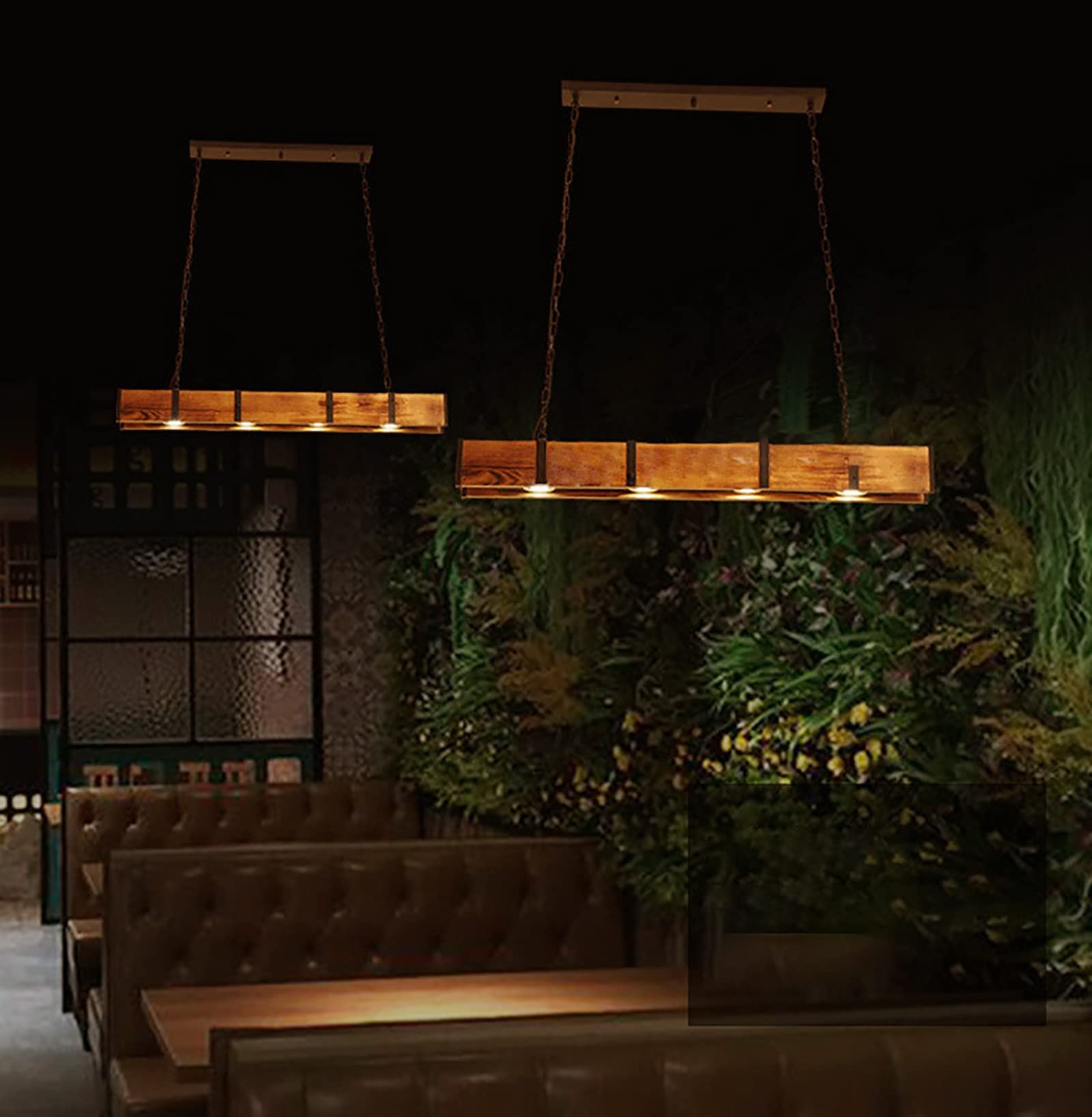 Lampadario a LED Rustico da Fattoria con Trave in Legno, Lampada a Sospensione lineare a 4 luci, apparecchio di Illuminazione Industriale a soffitto per Isola Cucina, Sala da pranz