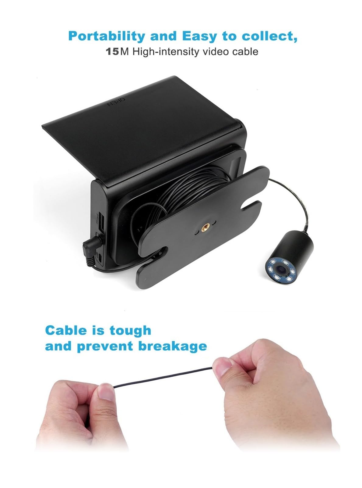 Detector de Peces, Buscador de Peces Submarino portátil con Cable 4,3 Pulgadas y 15M, 6 LED IR, cámara Pesca Fija en Varilla