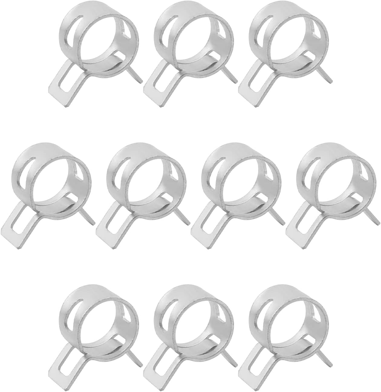 10pcs 0.35" ID Constant Tension Band Hose Clamps, 9mm Spring Band Type Action Hose Clamp Manganese Steel Fuel Line Clamp Low Pressure Air Clip Clamp for Fuel Hose Line Water Pipe Air Tube white