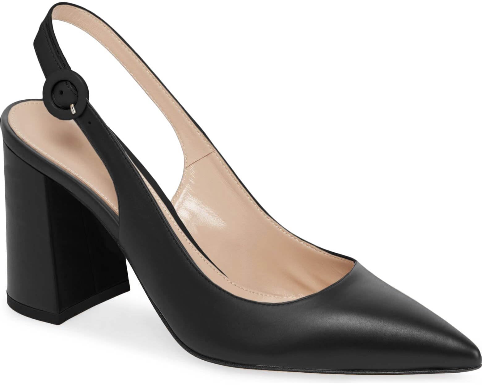 Junayuan Women's Pointed Toe Block Heel Pumps Slingback Chunky Heel Slip On Work Party Dress Shoes