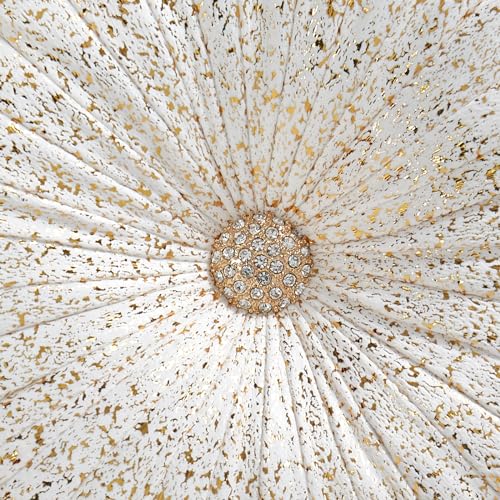 Image of EUCIOR Round Throw Pillows,Gold and White Throw Pillows,Soft Spandex Velvet Fabric,Pumpkin Pleated Handmade White Round Velvet Decorative Pillow for Sofa Bedroom Livingroom