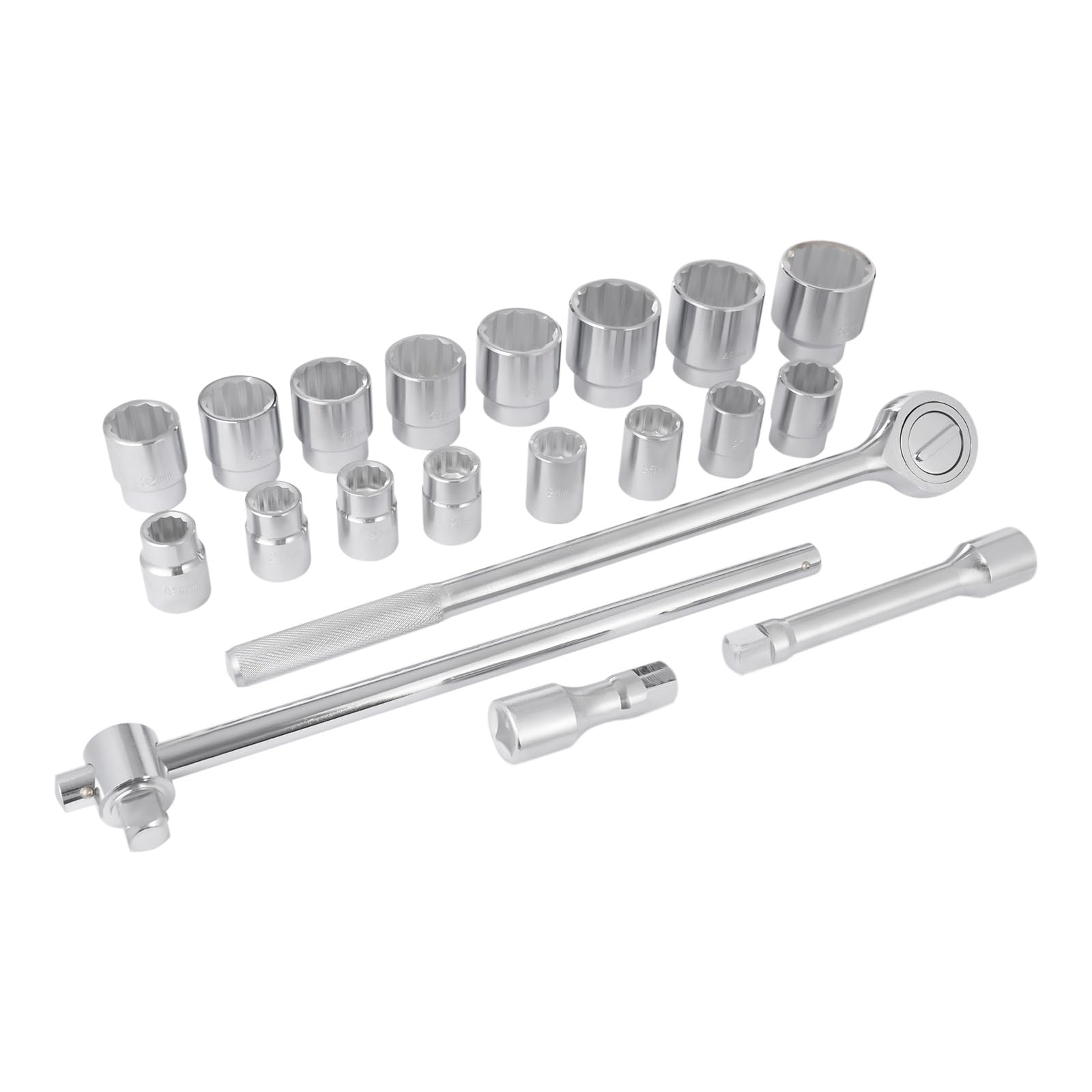 Set di 21 chiavi a cricchetto con 3/4" a 12 punti, con chiave a bussola, diametro 19-50 mm, utensili con valigetta 51 x 31 x 8 cm, per serraggio E-Torx triangolare