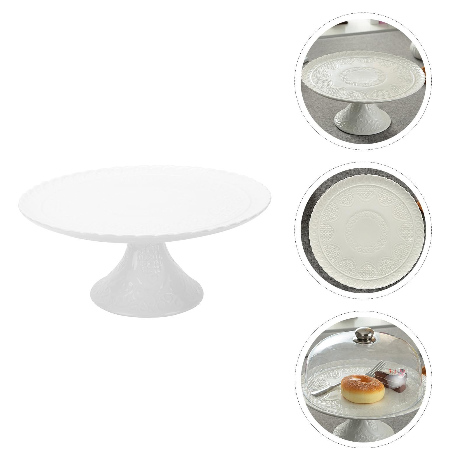Alzatina per Dolci in Ceramica Beige Decorazione a Rilievo, Leggera e Elegante, per Esposizione di Cupcake e Dolci a Feste e Compleanni
