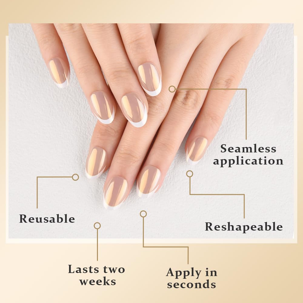 Amazon.com: evpct Nude White French Tip Chrome Glazed Press on