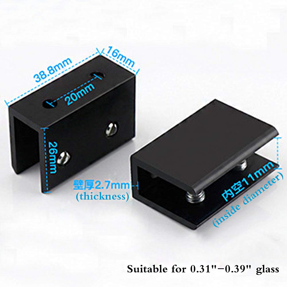 haowei 8 Pcs Black Square Glass Clip Clamp Holder Adjustable Space Aluminum Glass Brackets Flat Back Shelf Black for Balustrade Staircase Handrail Window Accessories (Suitable for 0.31"-0.39") — Amazon image 2