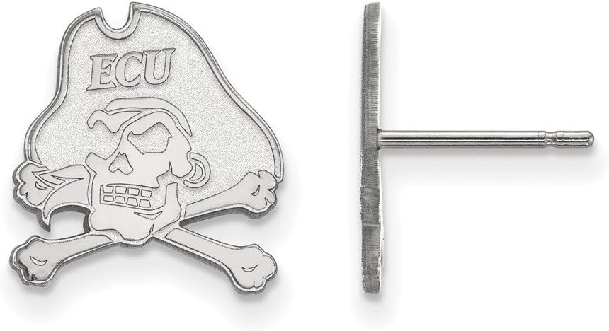 Sterling S. Rhodium Plated LogoArt East Carolina University Small Post Earrings, Sterling Silver