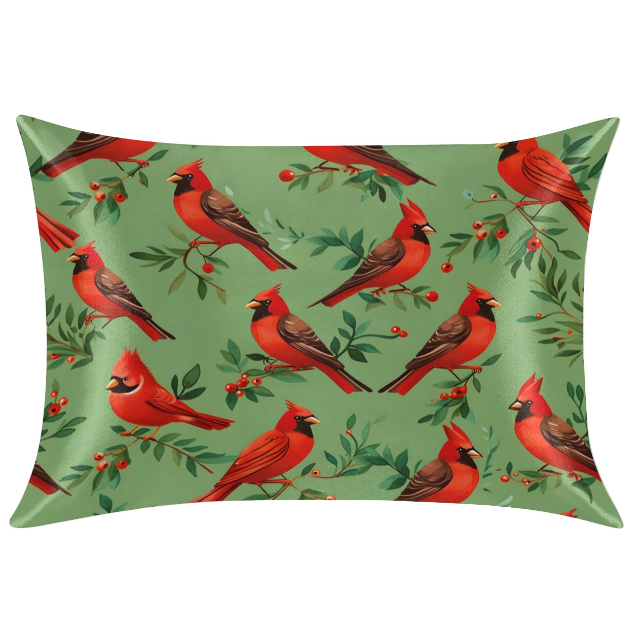 Christmas Satin Pillowcase for Hair and Skin Christmas Cardinal Silky Pillowcase with Envelope Closure Standard Size 20 x