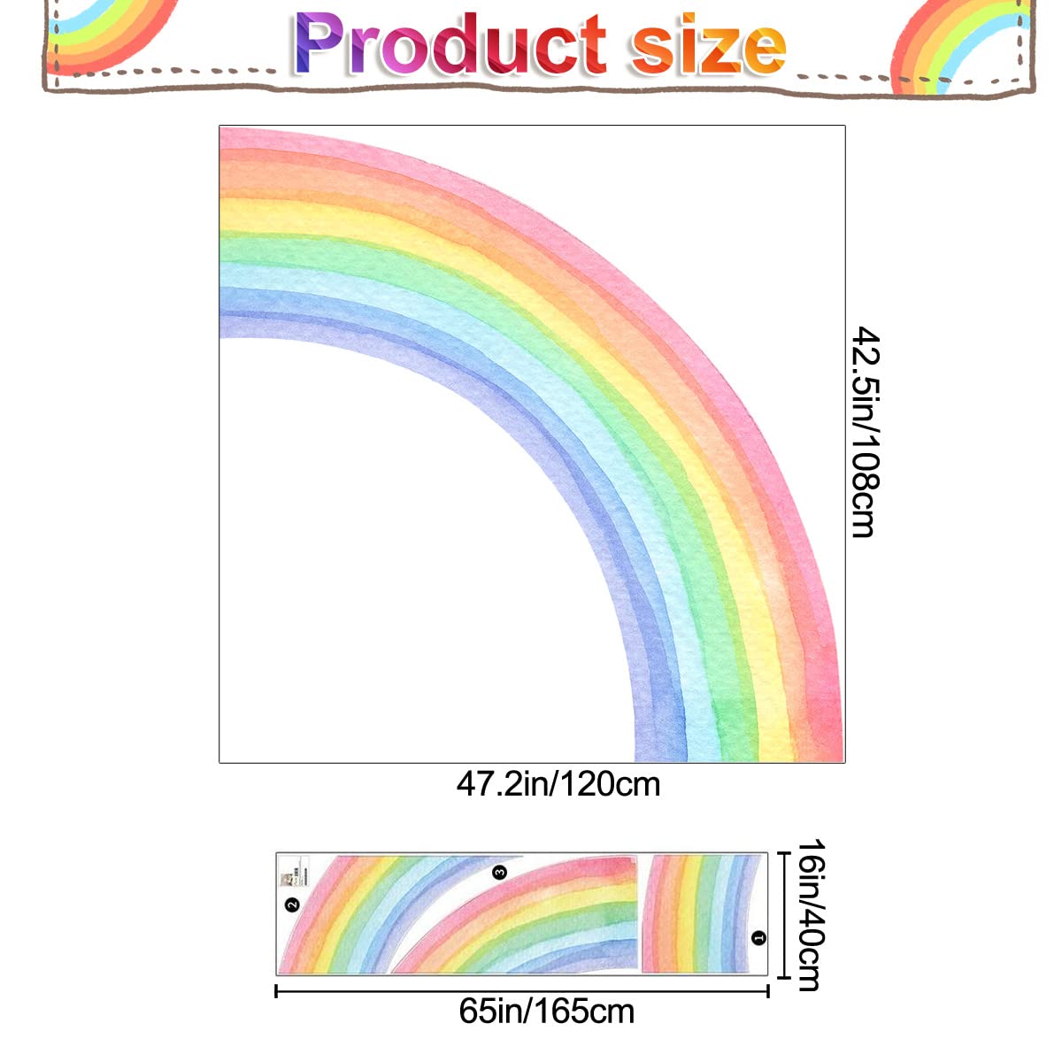 Amaonm Removable Large Boho Watercolor Half Rainbow Wall Stickers ...