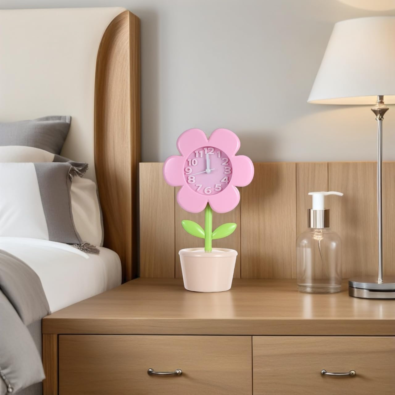 Amosfun Flower Alarm Clock Portable Silent Movement Decorative Bedside Clock Desktop Ornament for Teen Girls Room Compact Design