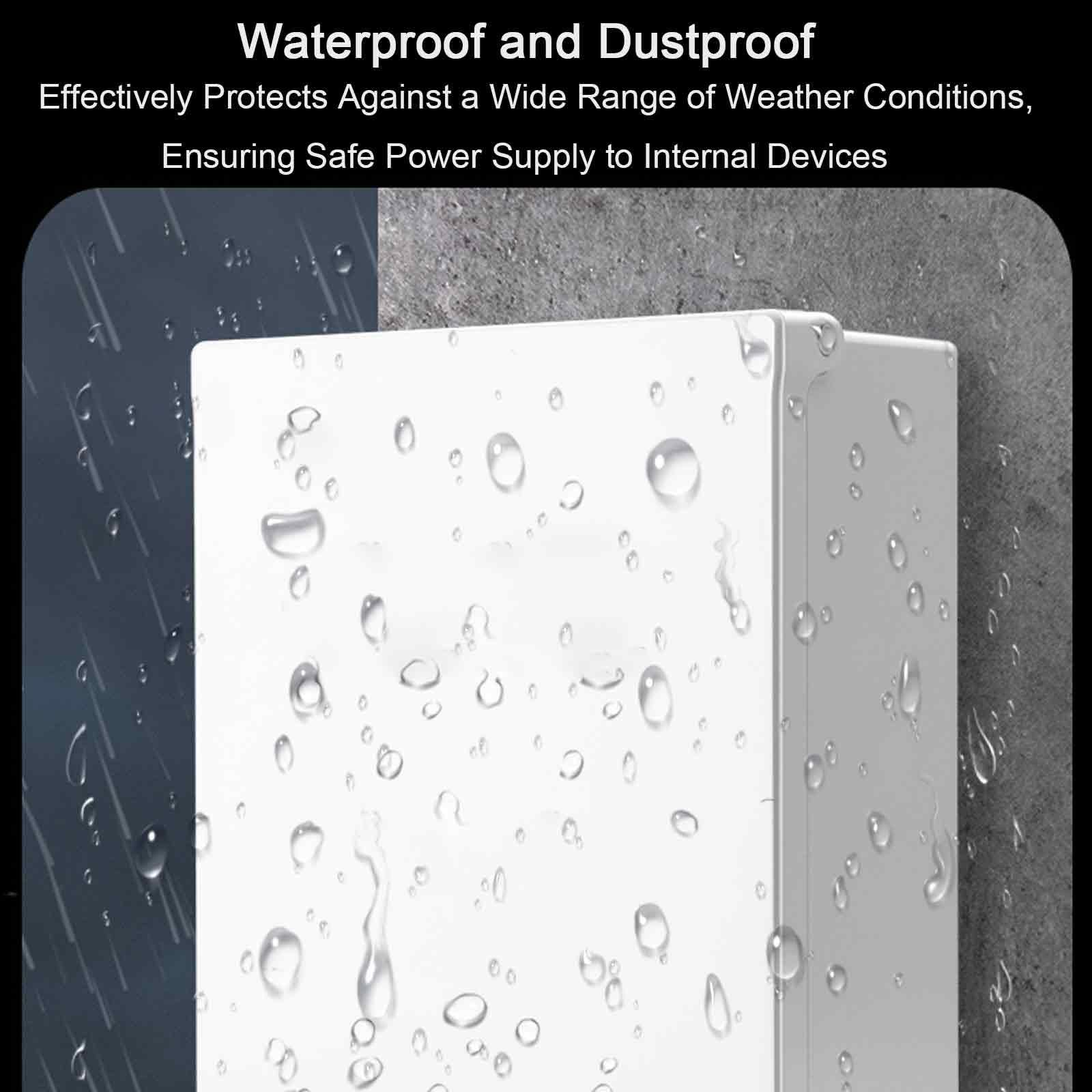Wasserdichter Stromkasten Außenbereich aus ABS-Kunststoff IP67, Projektkasten mit Klappdeckel, Verteilerdose Montageplatte, Wandhalterungen und 2 Kabelverschraubungen
