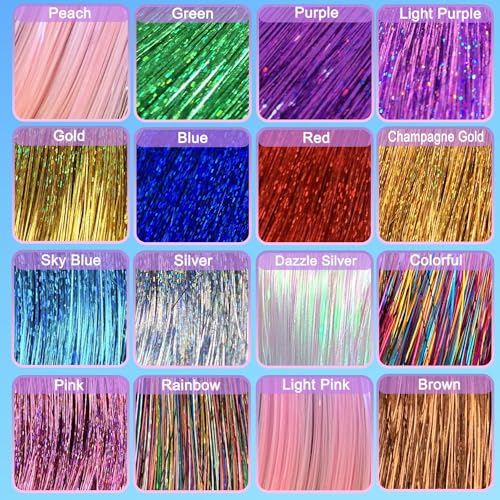 Amchoice TINSEL Kit With Tools 16 Colors 3500 Strands Fairy Hair Tinsel Heat Resistant Sparkling Shiny Tinsel Hair Extensions 48 Inch Colorful Hair Tinsel Strands Kit thumb #1