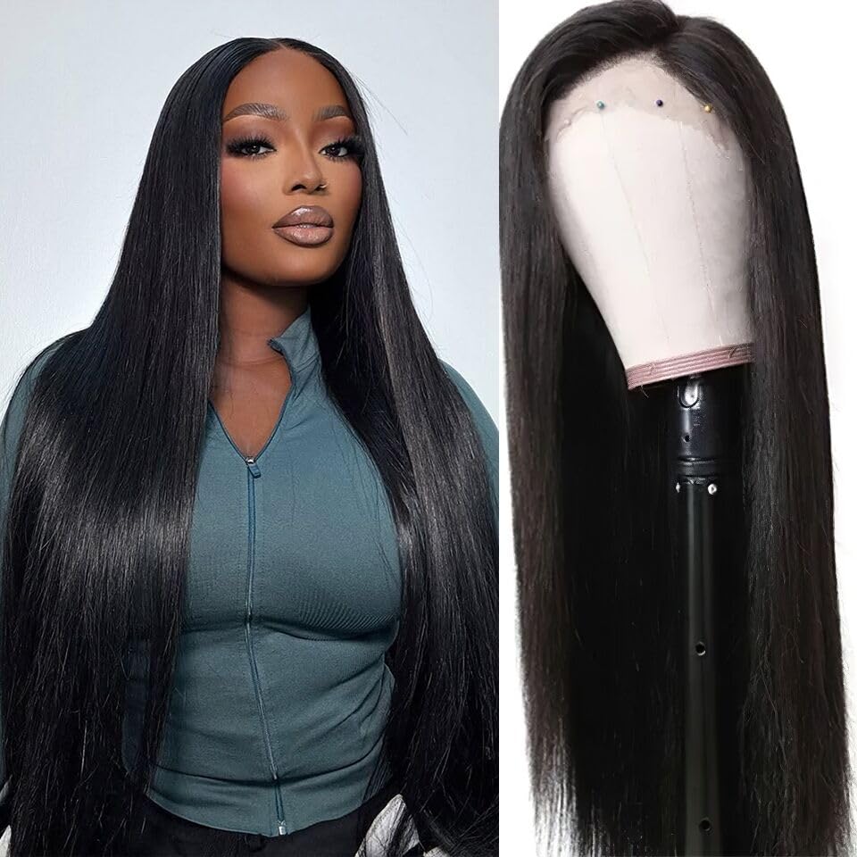 5x5 HD Lace Closure Wigs Human Hair with Baby Hair Straight Closure Wigs Human Hair Pre Plucked 12A Raw Hair 22 Inch Glueless Wigs 180% Density Natural Color 22 Inch 5x5 Natural Black Color