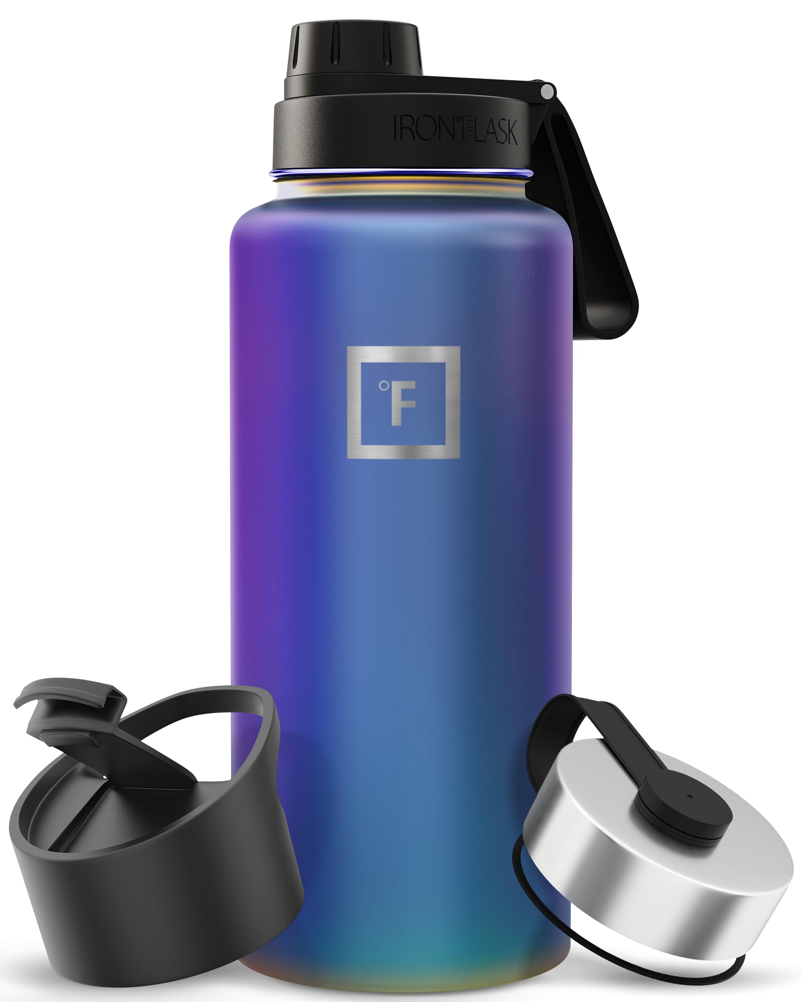 IRON °FLASK Sports Water Bottle - 32 Oz 3 Lids (Wide Spout Lid), Leak Proof - Stainless Steel Gym & Sport Bottles for Men, Women & Kids - Double Walled, Insulated Thermos, Metal Canteen